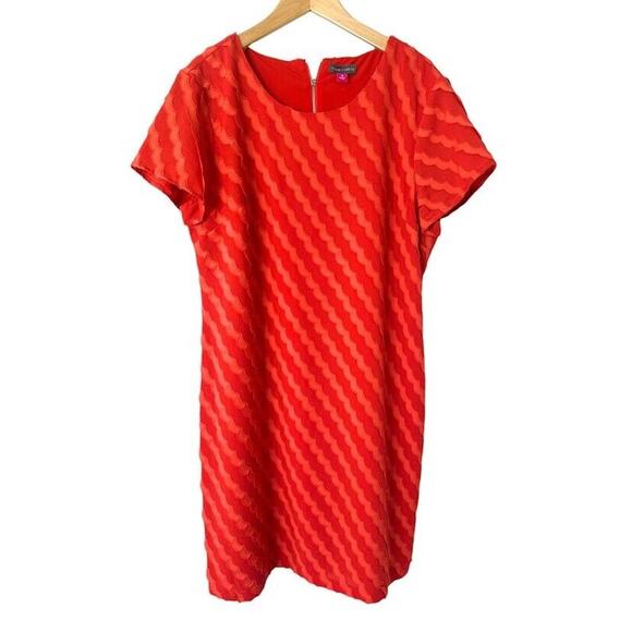 Vince Camuto Shift Dress Orange Wave Striped Diagonal Modern Office Knee Size 10 - Picture 1 of 7